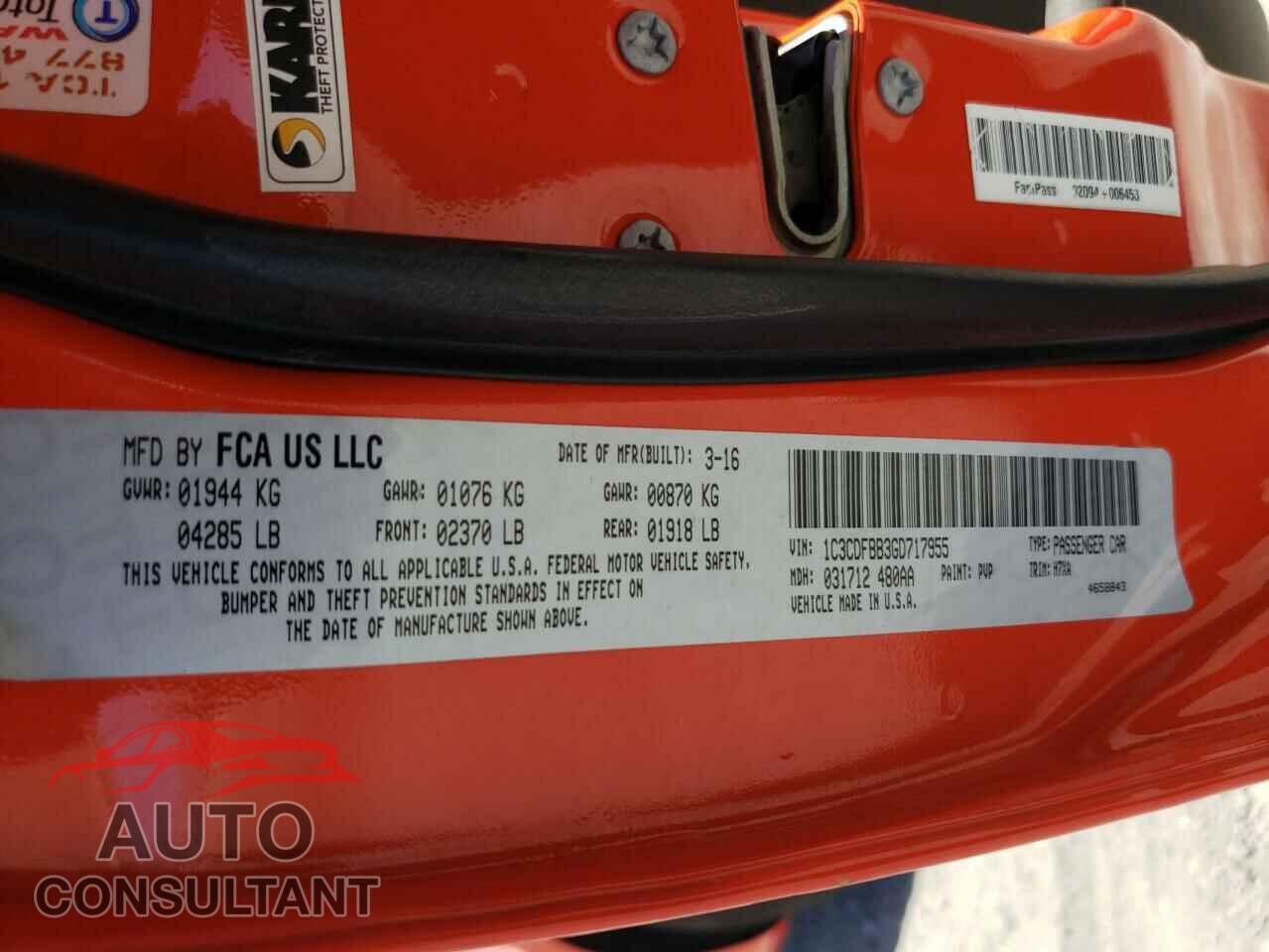 DODGE DART 2016 - 1C3CDFBB3GD717955