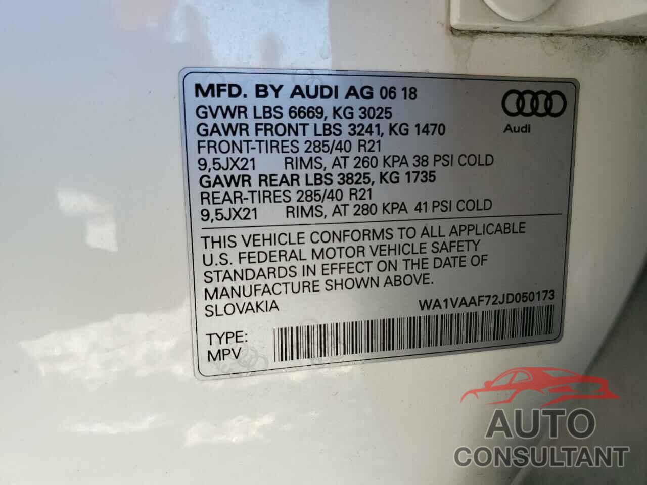 AUDI Q7 2018 - WA1VAAF72JD050173