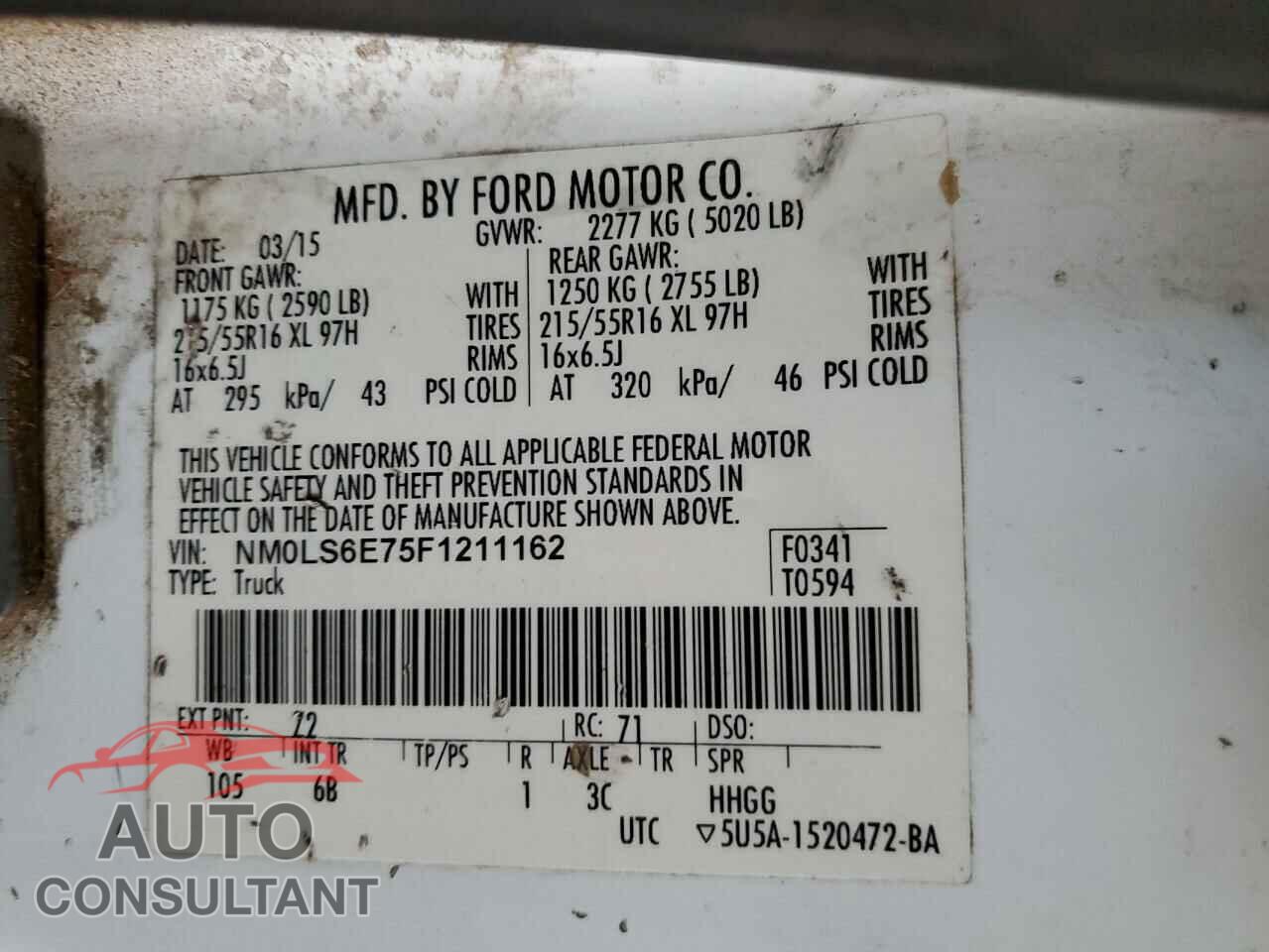 FORD TRANSIT 2015 - NM0LS6E75F1211162