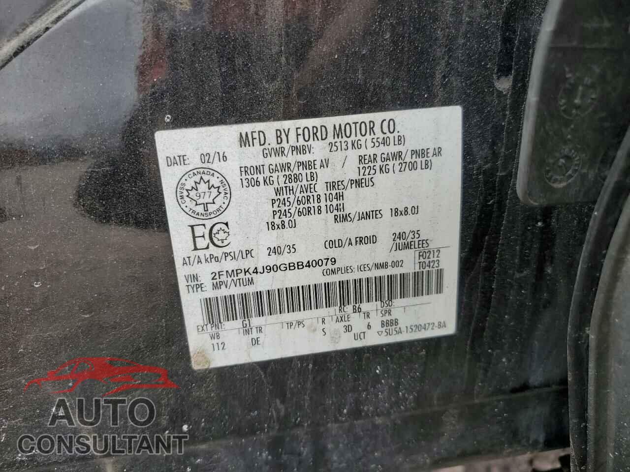 FORD EDGE 2016 - 2FMPK4J90GBB40079