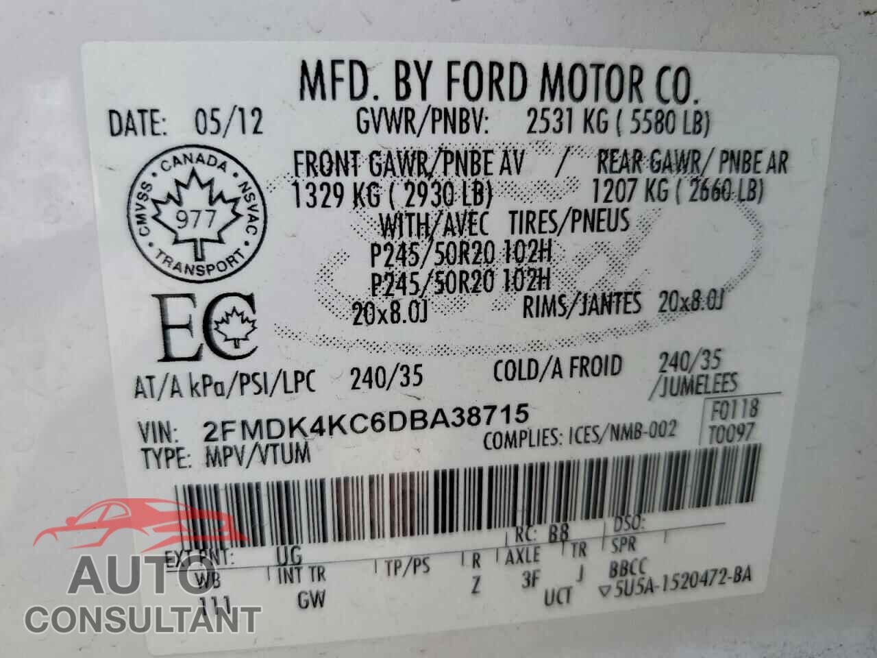 FORD EDGE 2013 - 2FMDK4KC6DBA38715