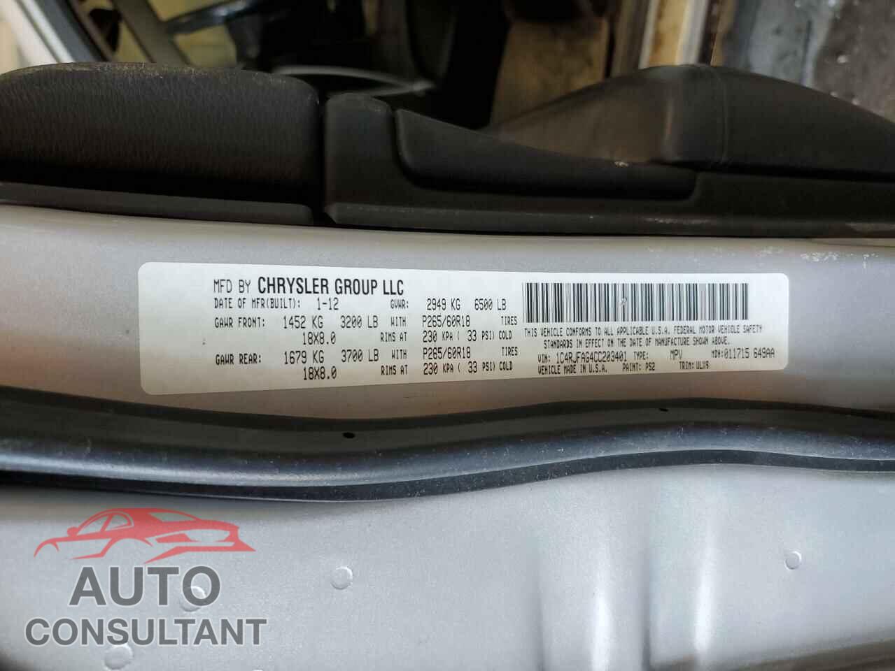 JEEP GRAND CHER 2012 - 1C4RJFAG4CC203401