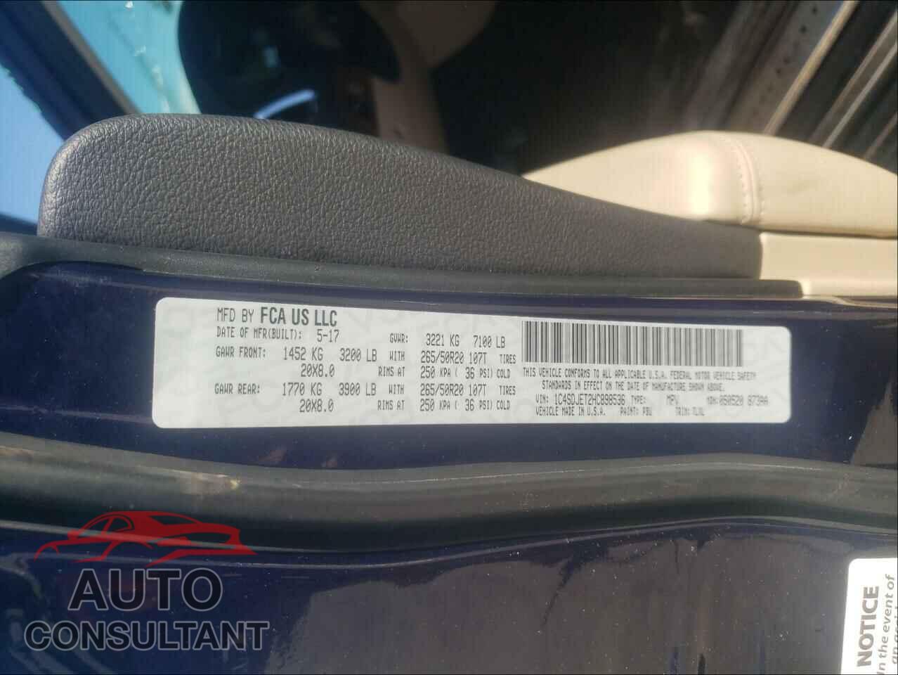 DODGE DURANGO 2017 - 1C4SDJET2HC898536