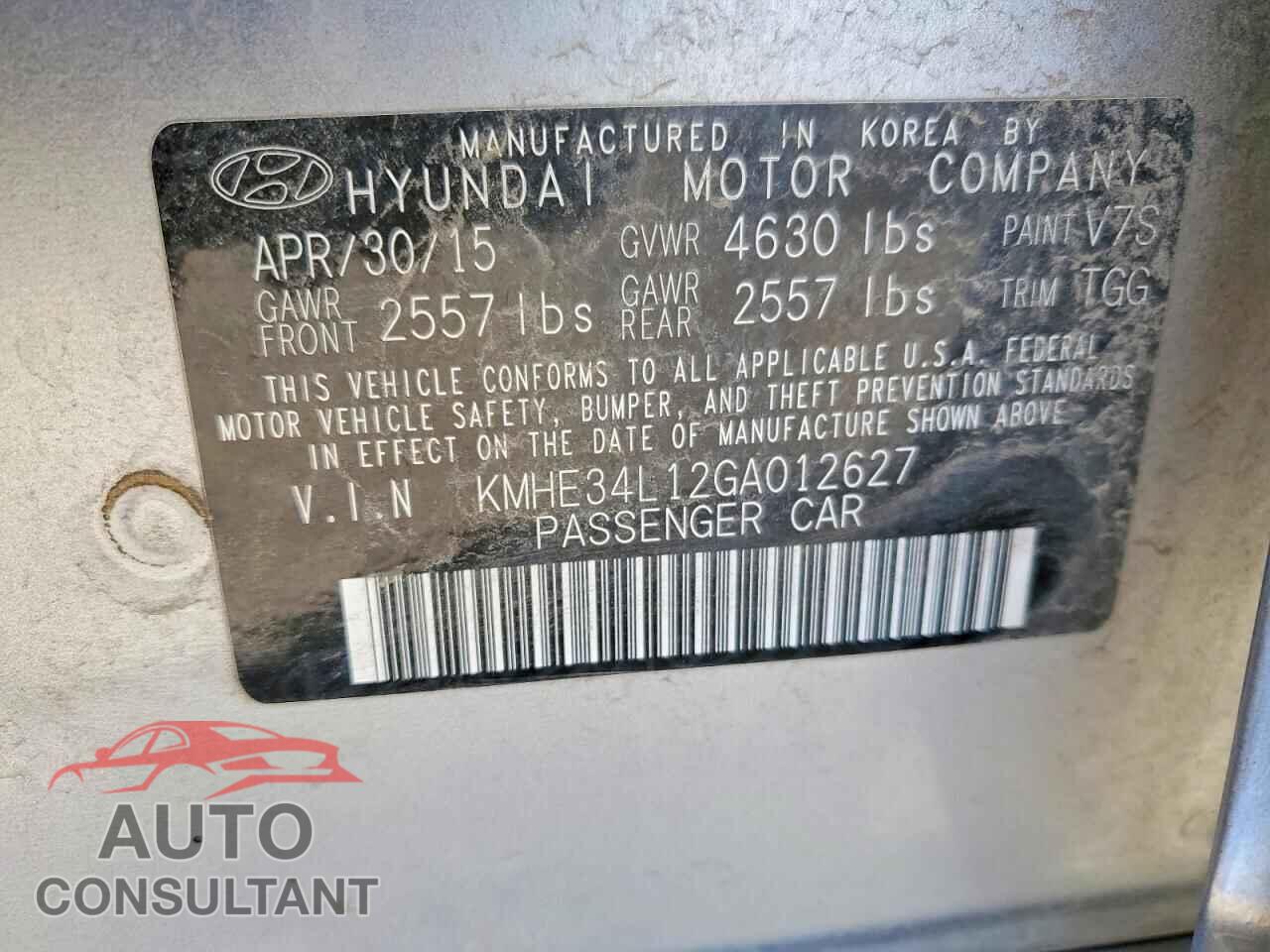 HYUNDAI SONATA 2016 - KMHE34L12GA012627