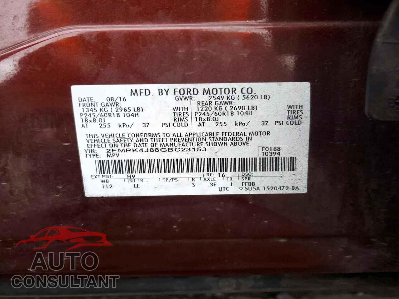 FORD EDGE 2016 - 2FMPK4J88GBC23153