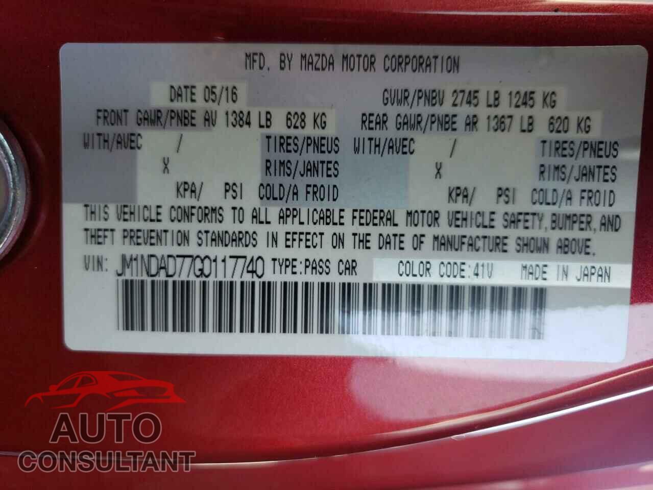 MAZDA MX5 2016 - JM1NDAD77G0117740
