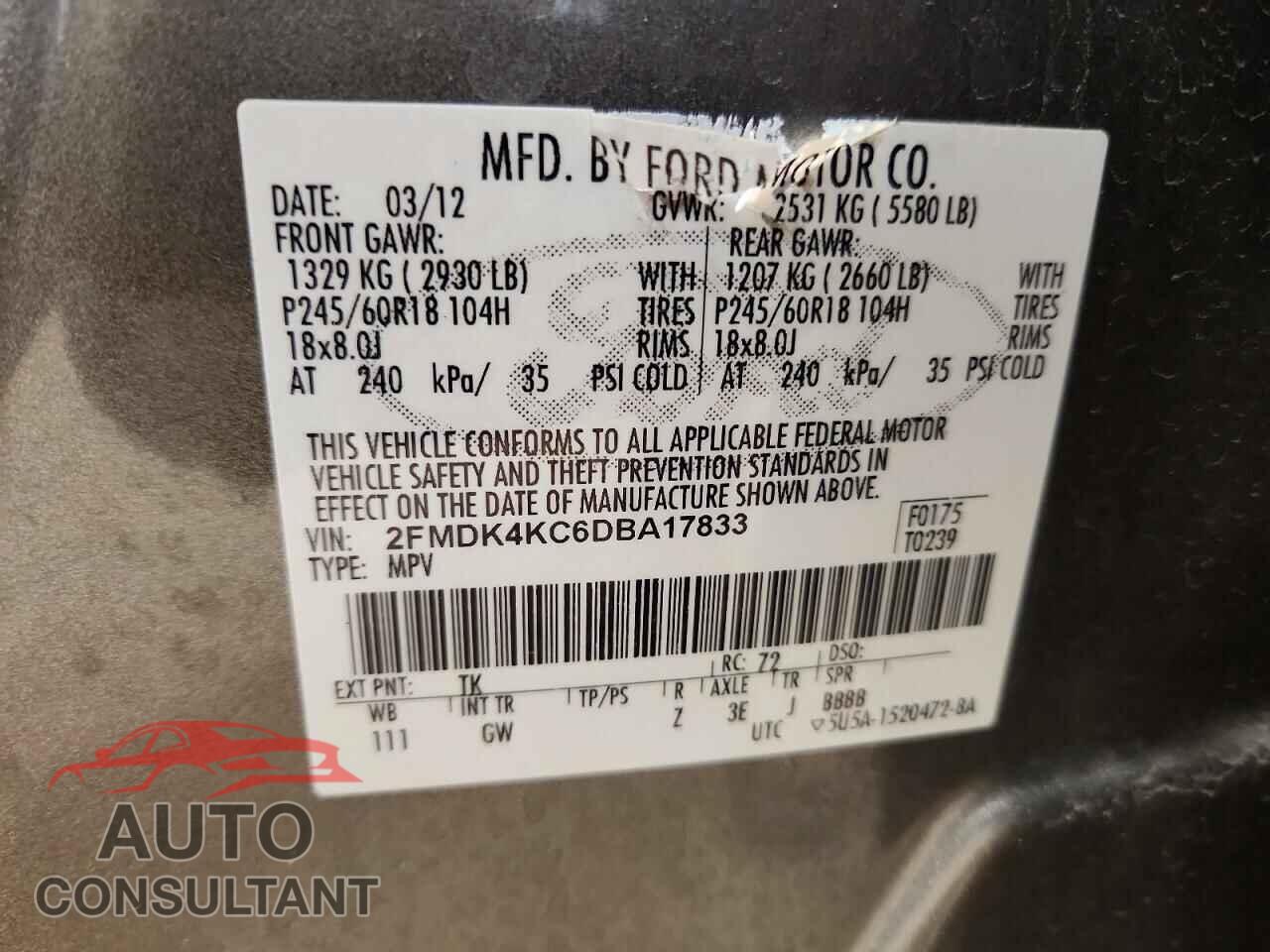 FORD EDGE 2013 - 2FMDK4KC6DBA17833
