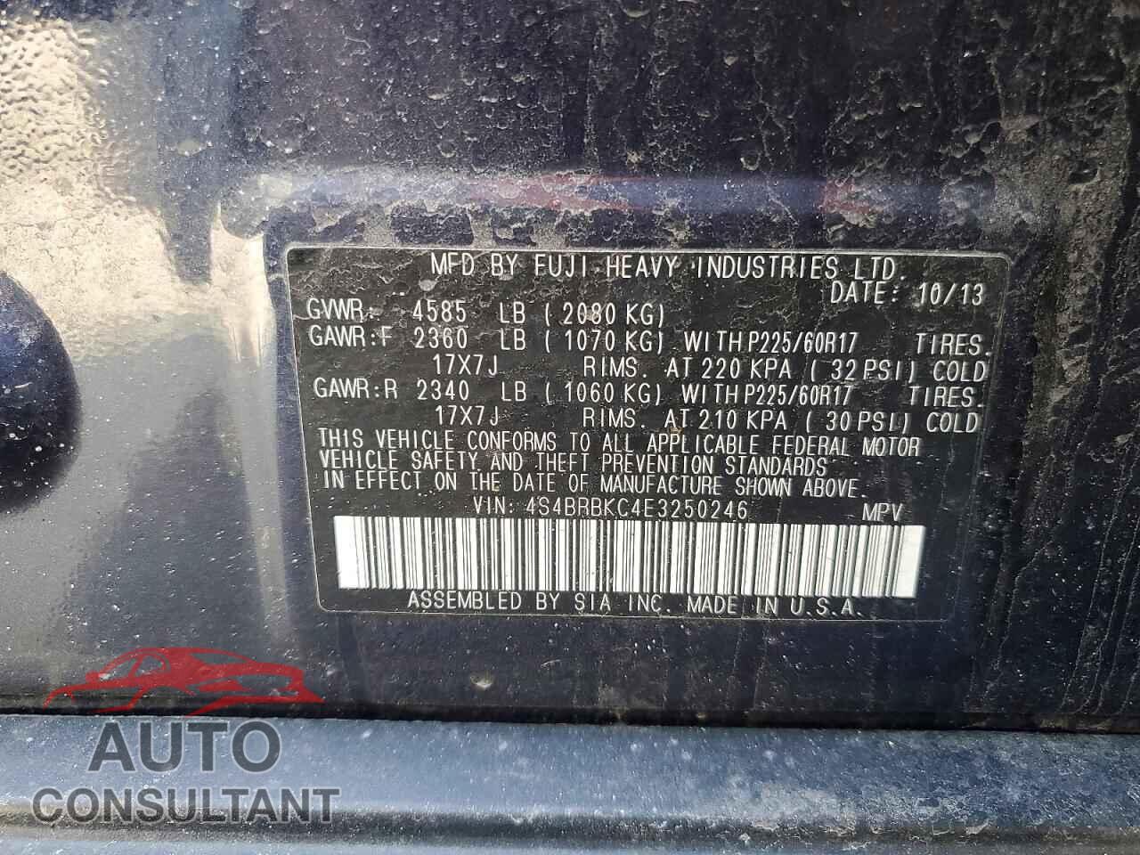 SUBARU OUTBACK 2014 - 4S4BRBKC4E3250246