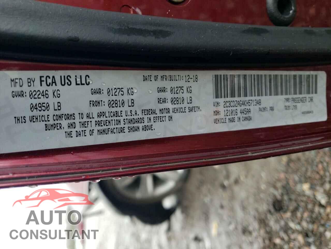 DODGE CHALLENGER 2019 - 2C3CDZAG4KH571348