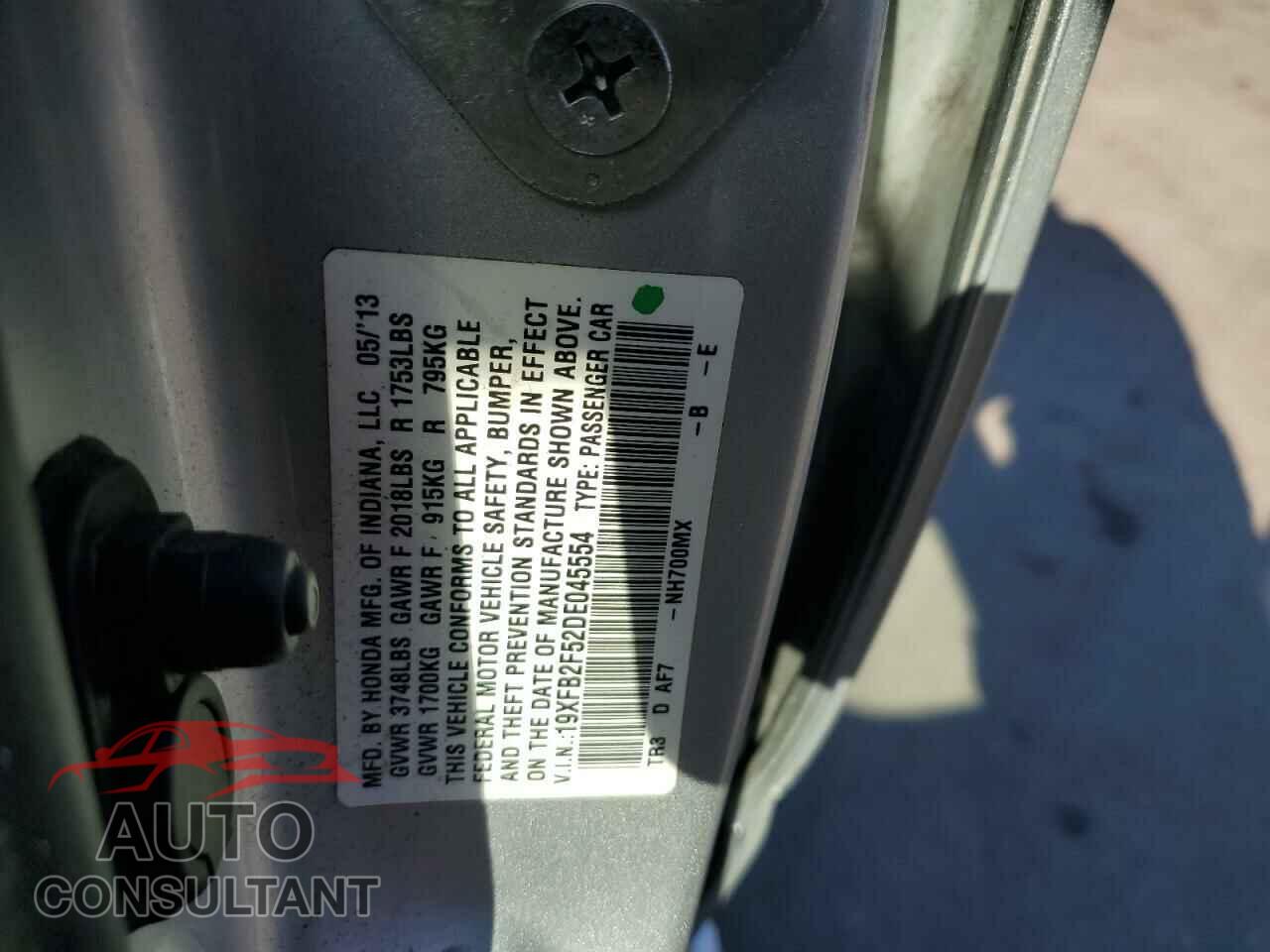 HONDA CIVIC 2013 - 19XFB2F52DE045554