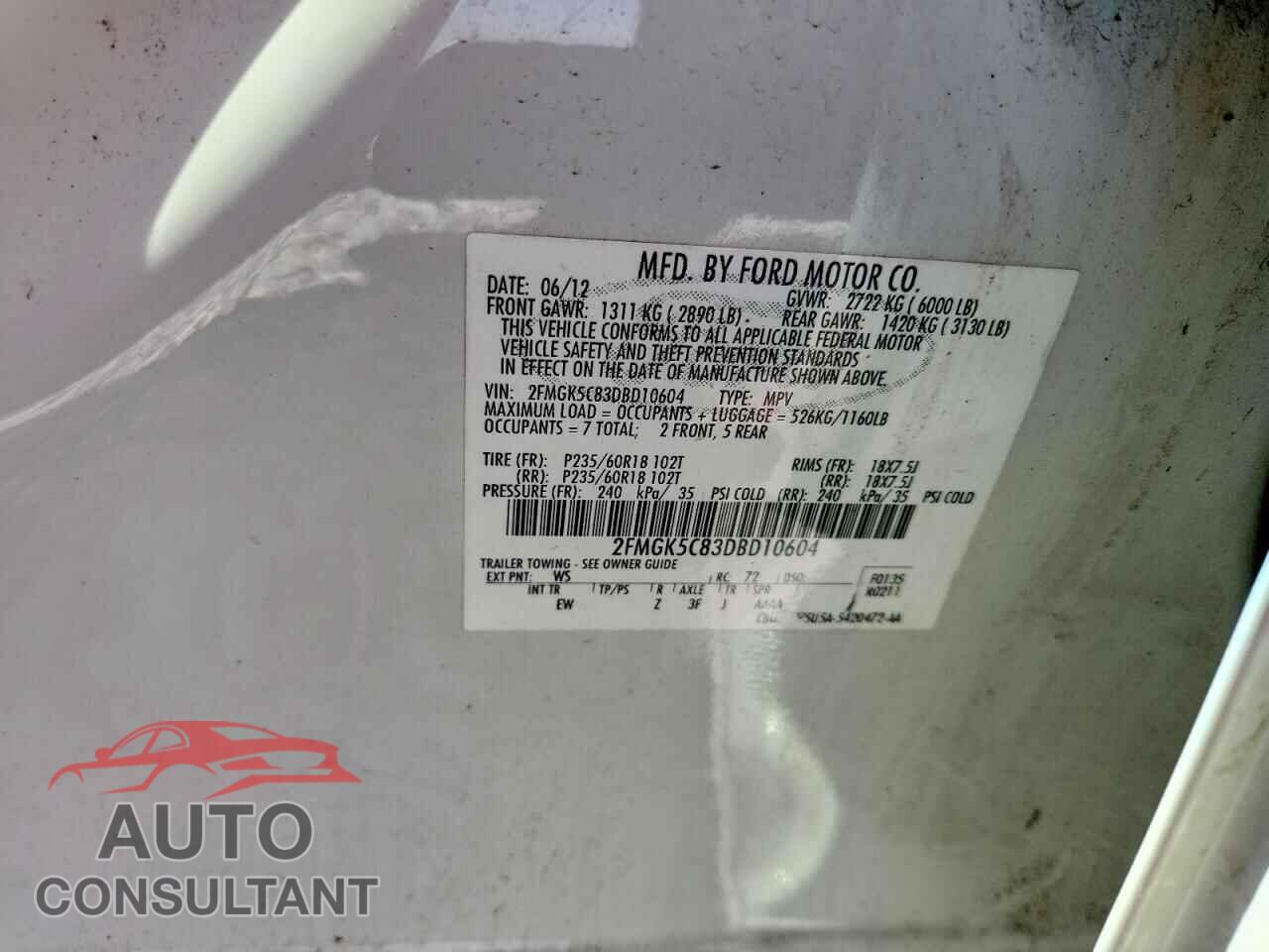 FORD FLEX 2013 - 2FMGK5C83DBD10604