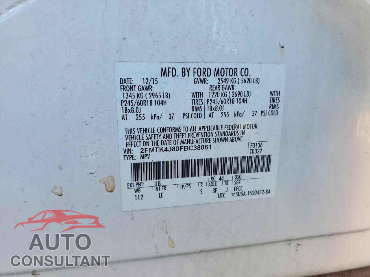 FORD EDGE 2015 - 2FMTK4J80FBC38081