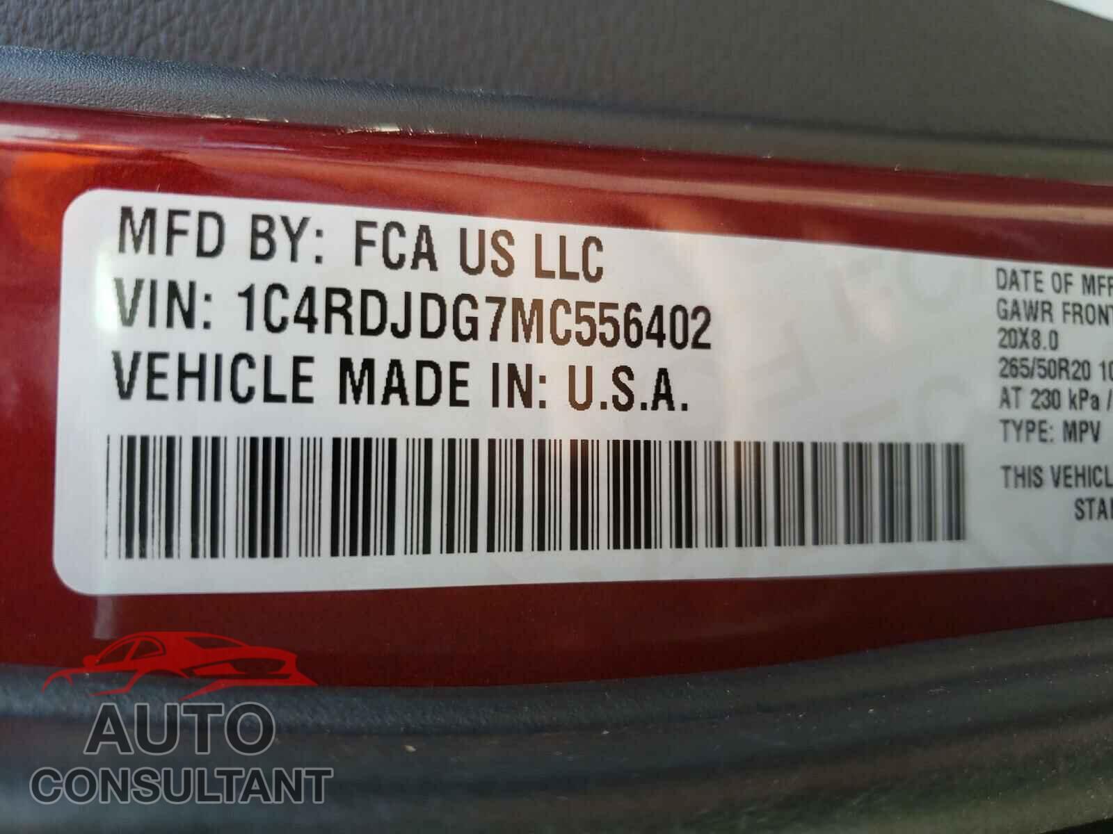 DODGE DURANGO 2021 - 1C4RDJDG7MC556402