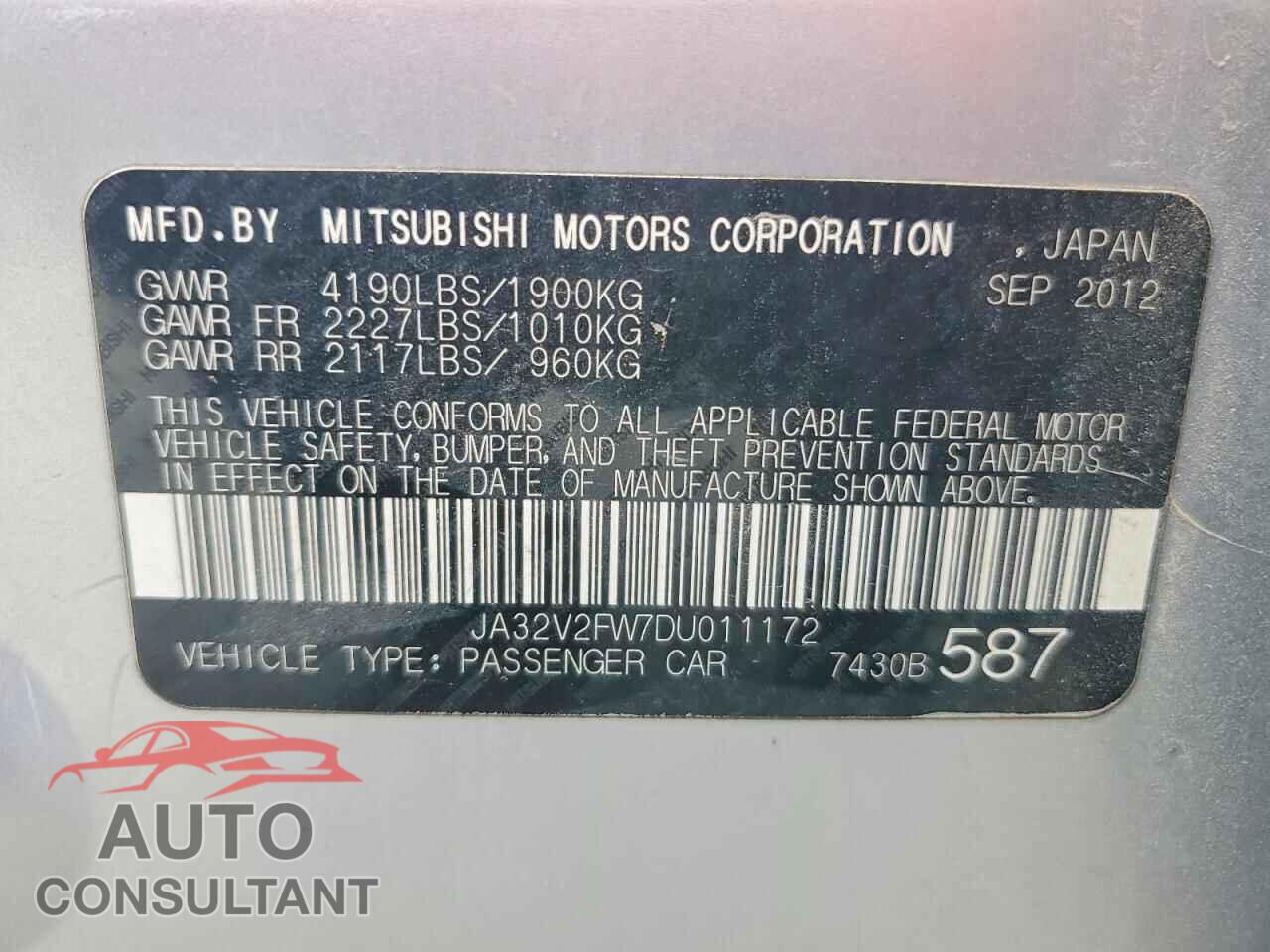 MITSUBISHI LANCER 2013 - JA32V2FW7DU011172