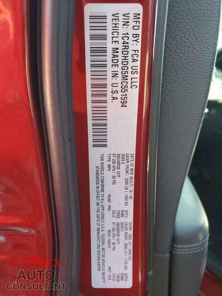 DODGE DURANGO 2021 - 1C4RDHDG5MC551594