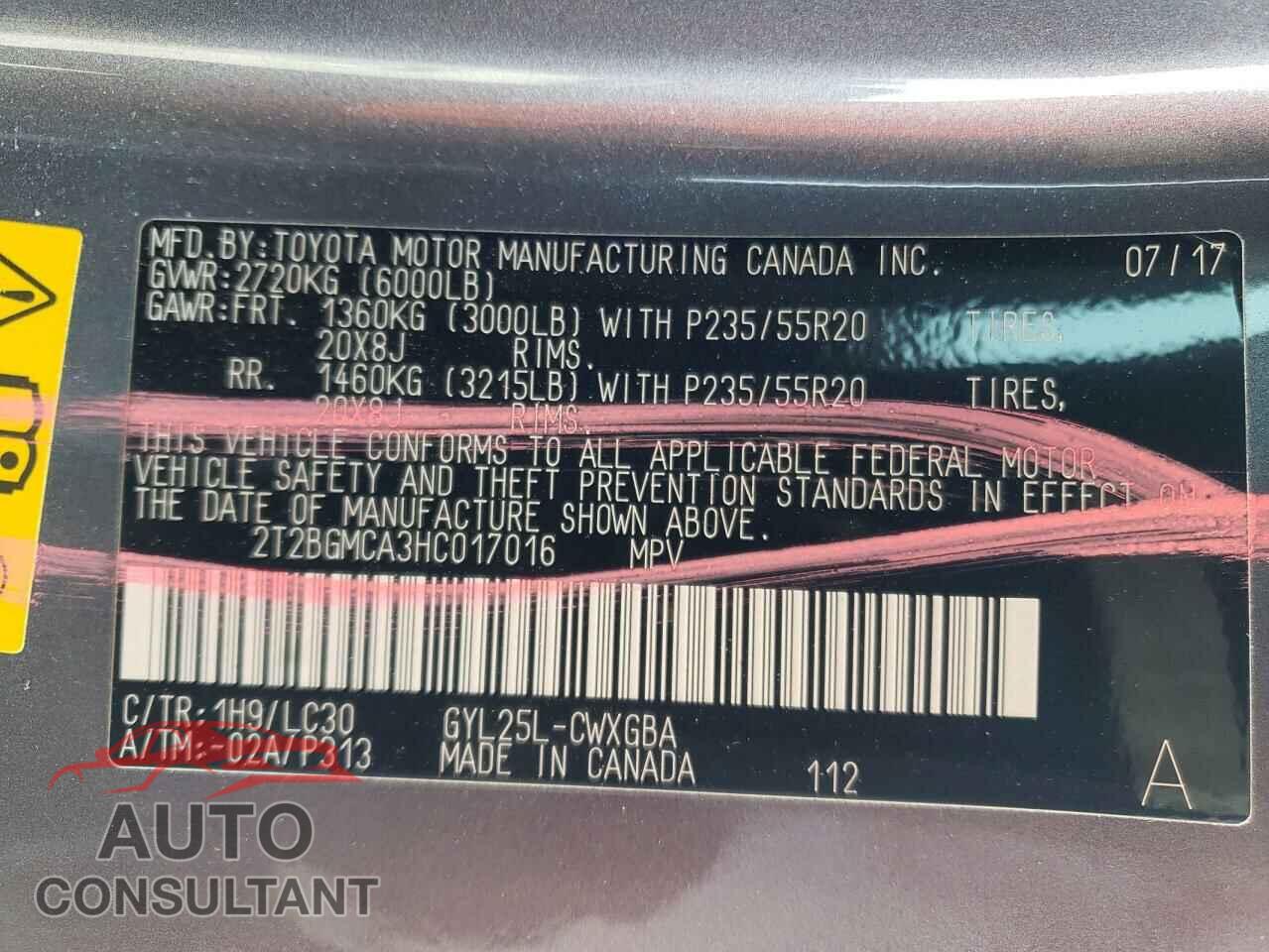 LEXUS RX450 2017 - 2T2BGMCA3HC017016