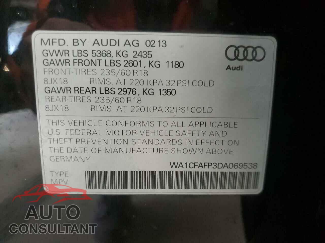 AUDI Q5 2013 - WA1CFAFP3DA069538