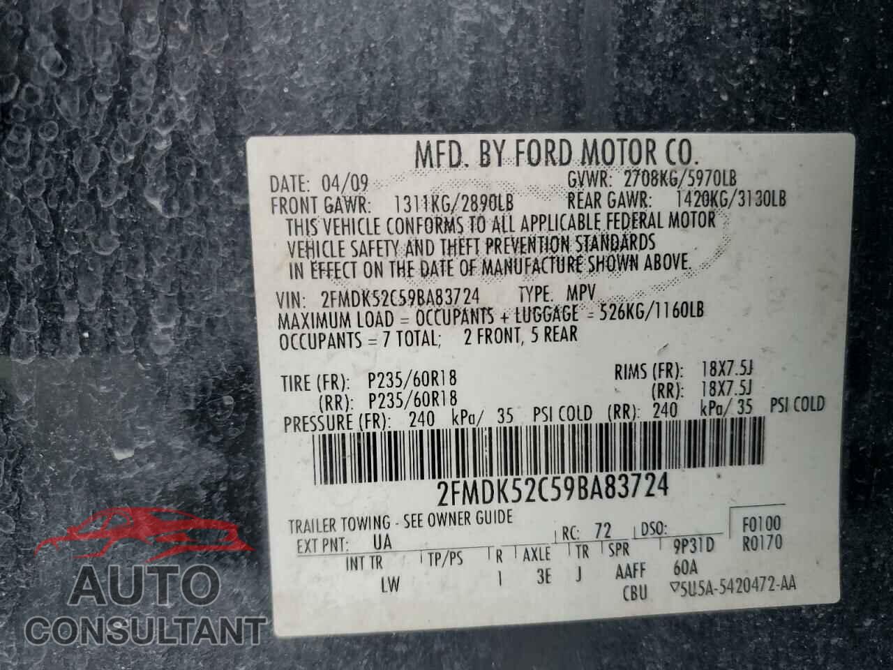 FORD FLEX 2009 - 2FMDK52C59BA83724