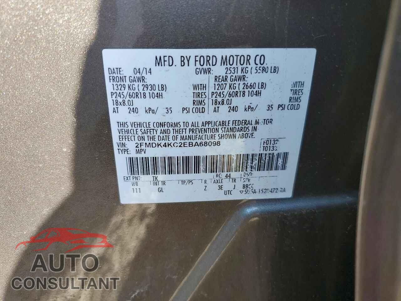 FORD EDGE 2014 - 2FMDK4KC2EBA68098