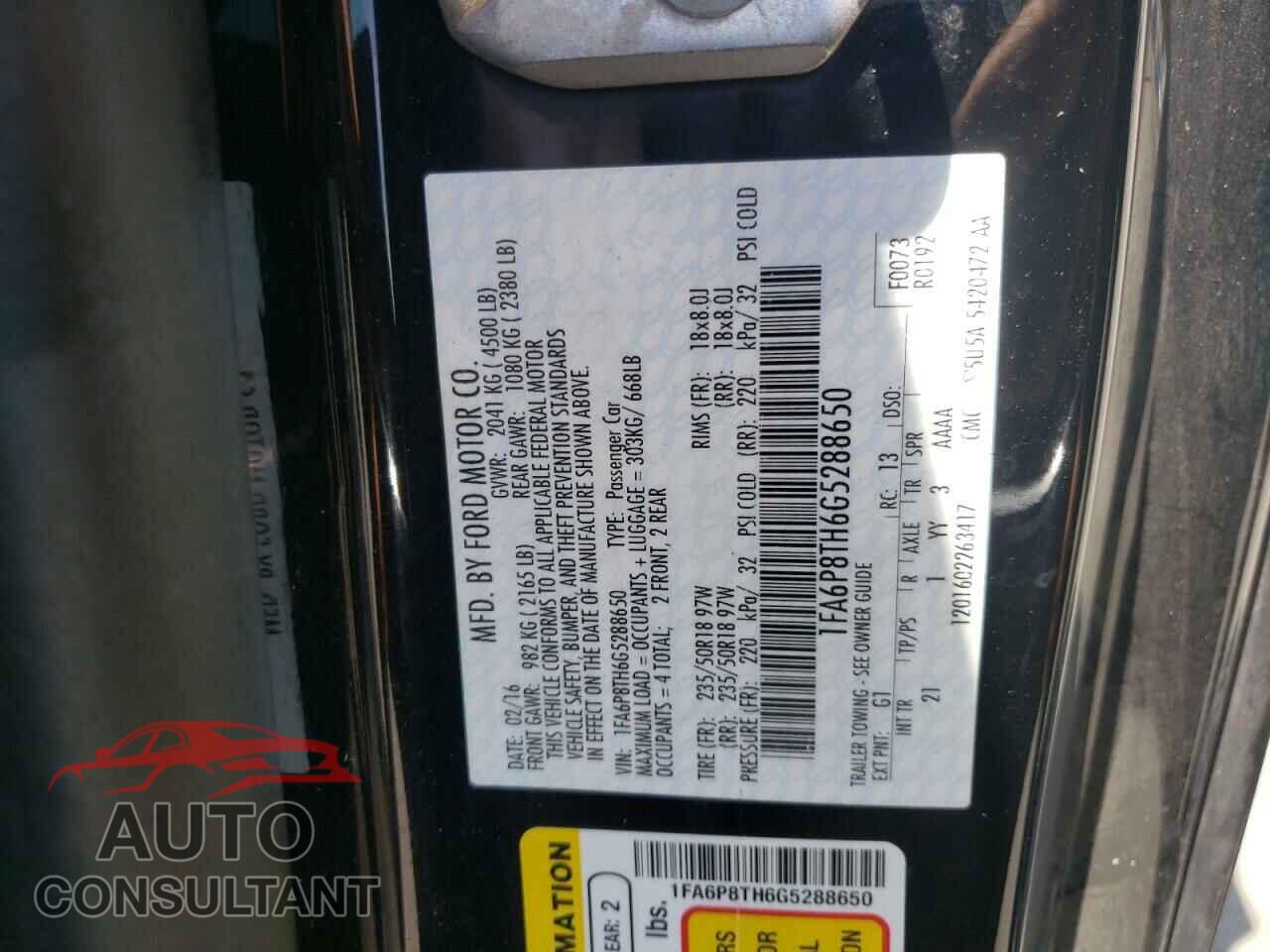 FORD MUSTANG 2016 - 1FA6P8TH6G5288650