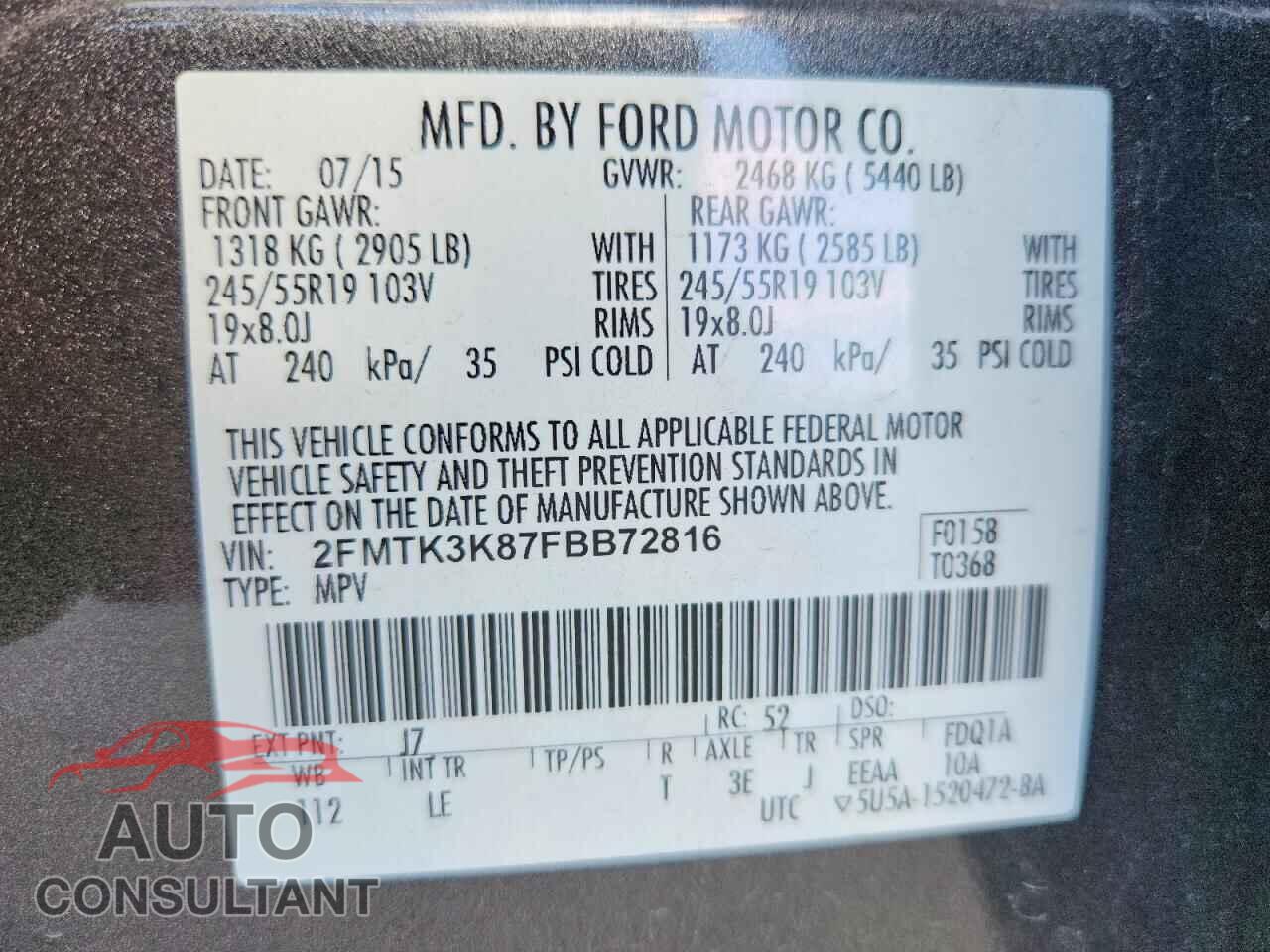 FORD EDGE 2015 - 2FMTK3K87FBB72816