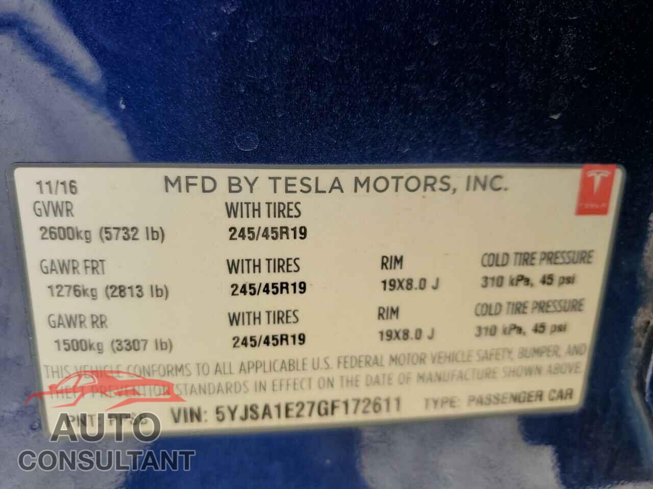 TESLA MODEL S 2016 - 5YJSA1E27GF172611