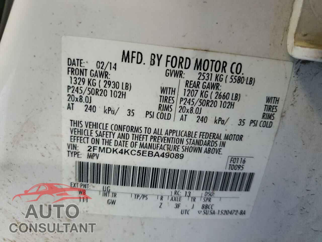 FORD EDGE 2014 - 2FMDK4KC5EBA49089