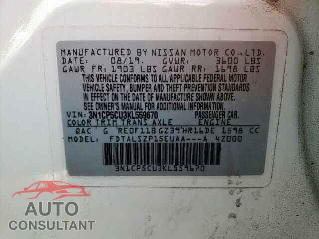NISSAN KICKS 2019 - 3N1CP5CU3KL559670