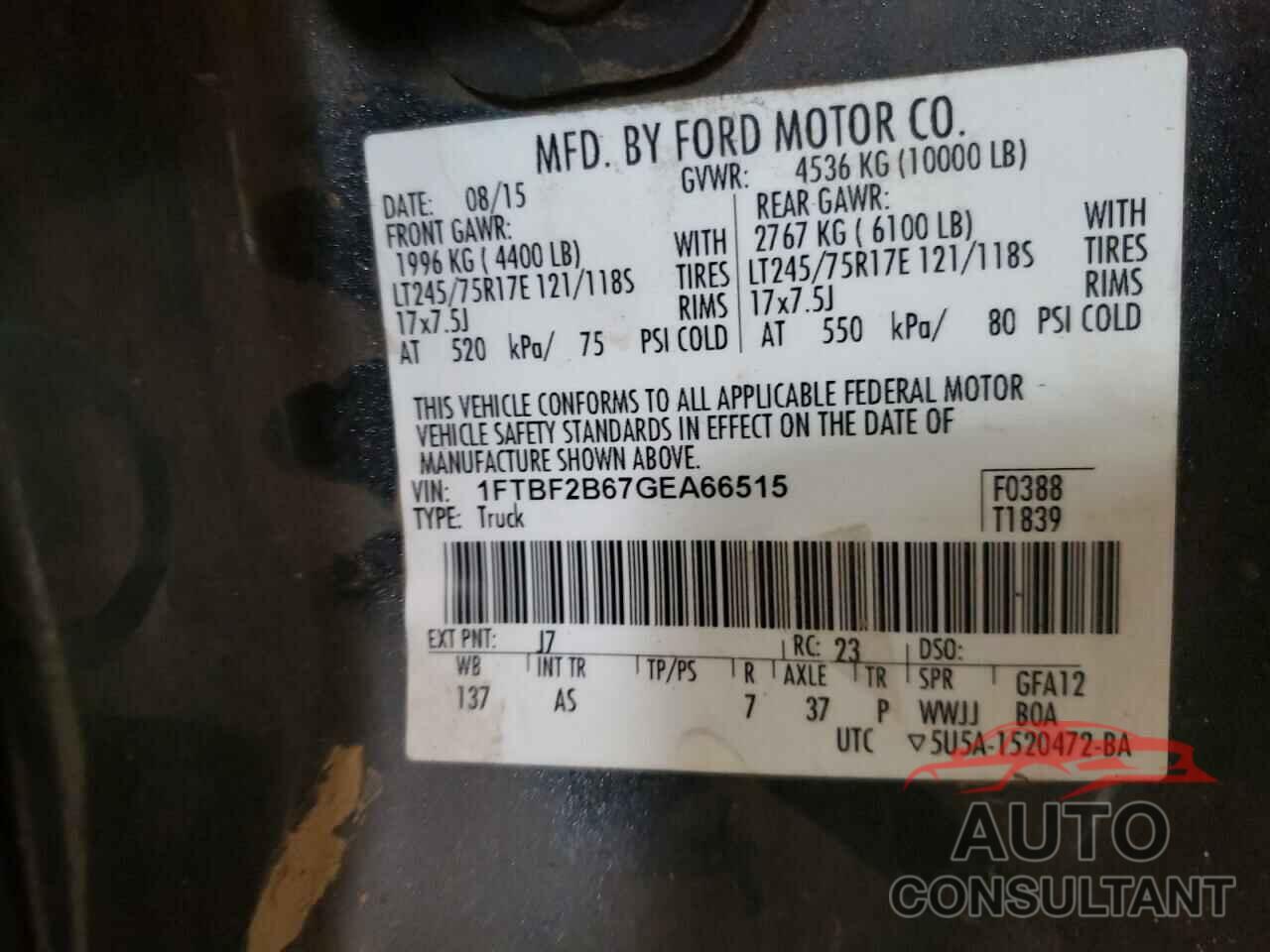 FORD F250 2016 - 1FTBF2B67GEA66515