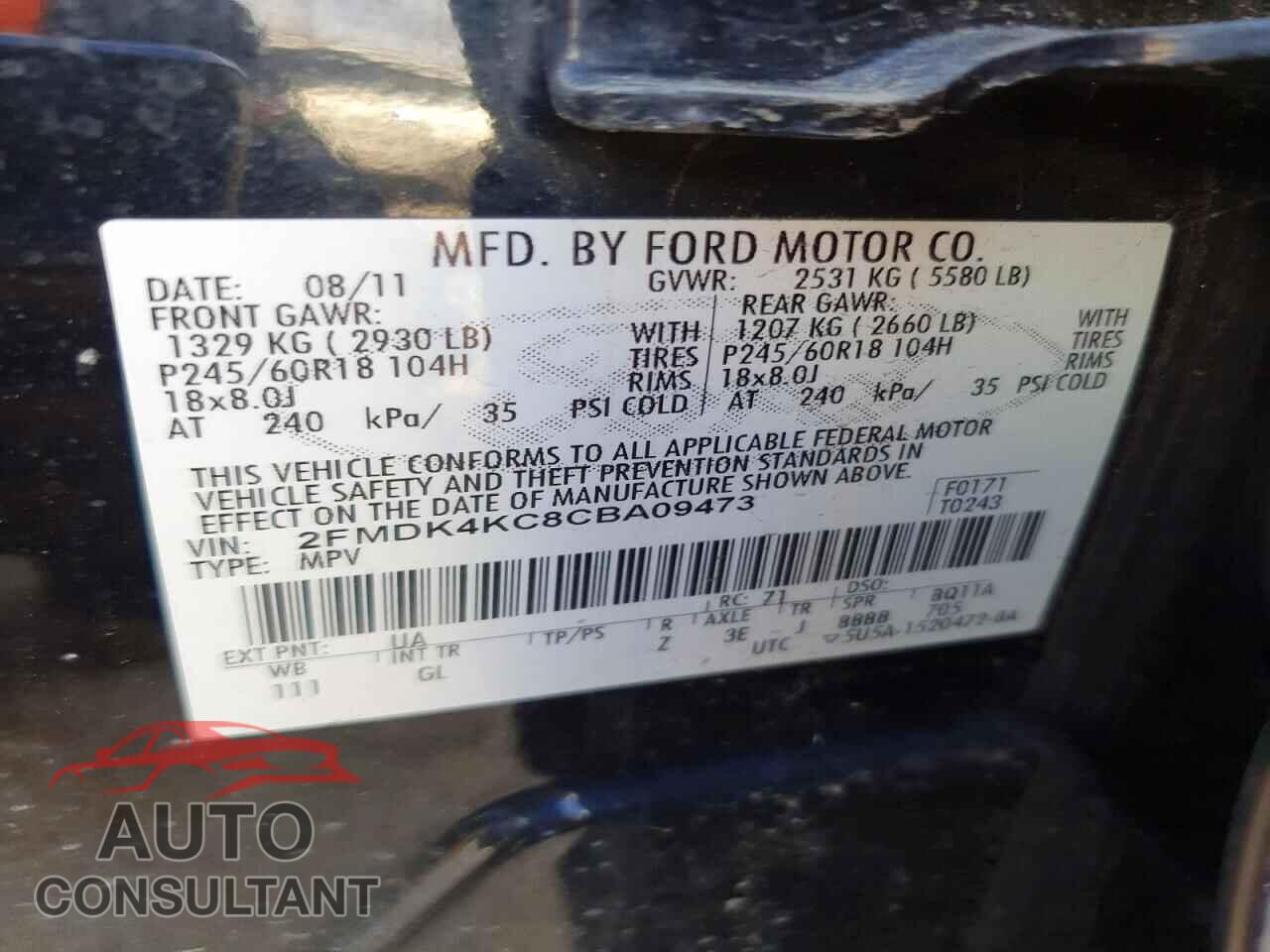 FORD EDGE 2012 - 2FMDK4KC8CBA09473