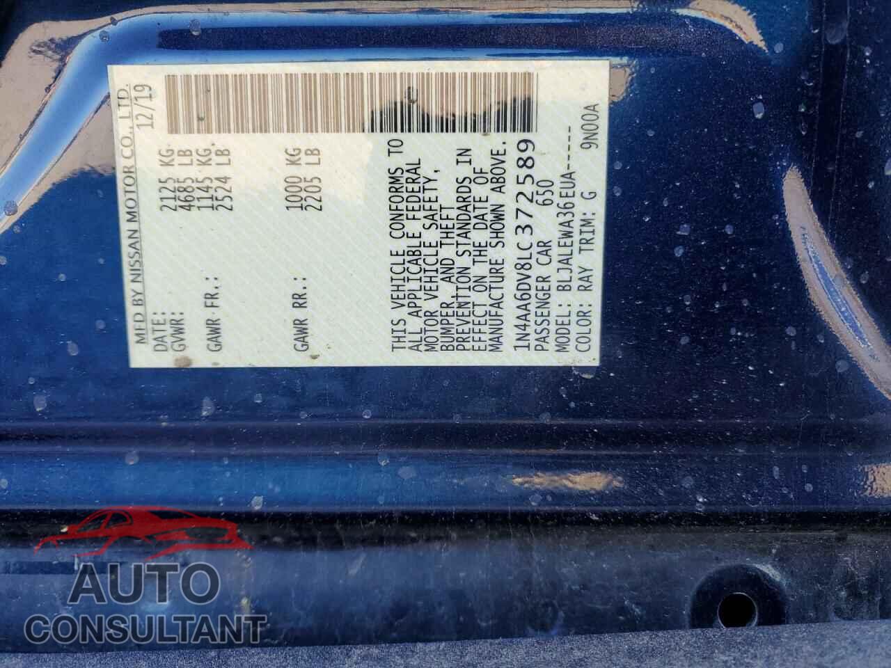 NISSAN MAXIMA 2020 - 1N4AA6DV8LC372589