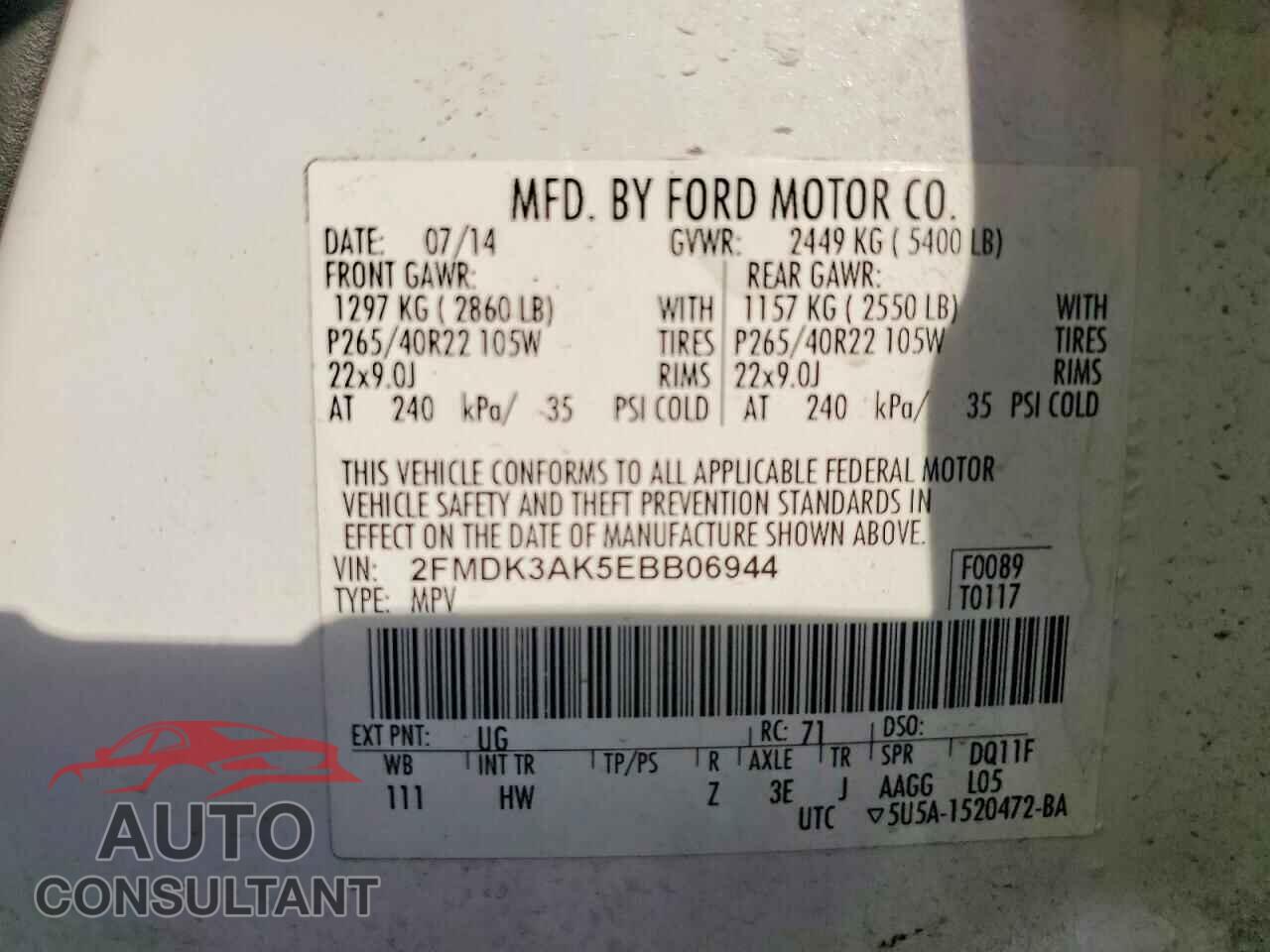 FORD EDGE 2014 - 2FMDK3AK5EBB06944