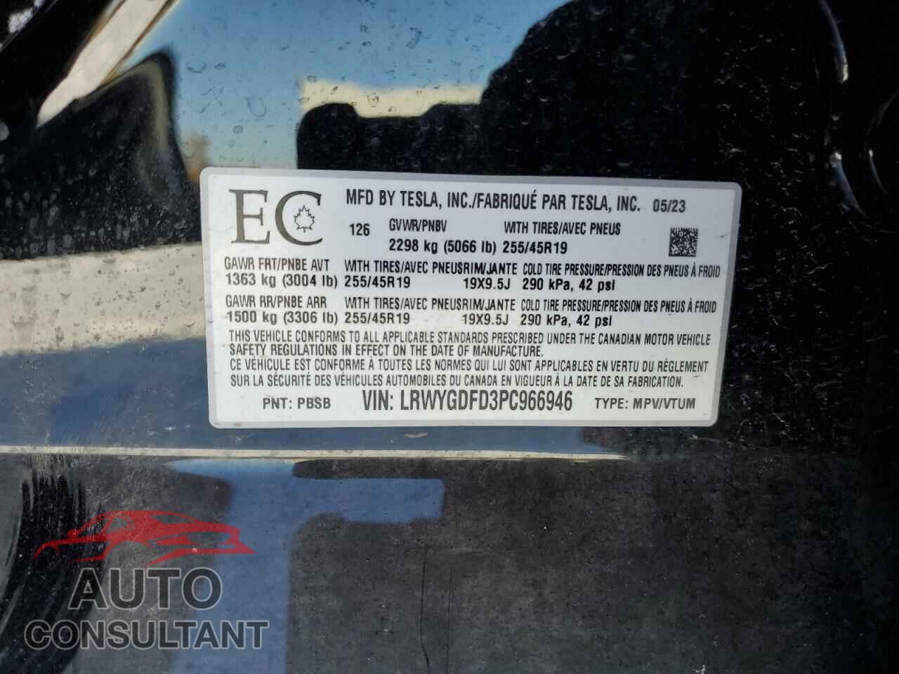 TESLA MODEL Y 2023 - LRWYGDFD3PC966946