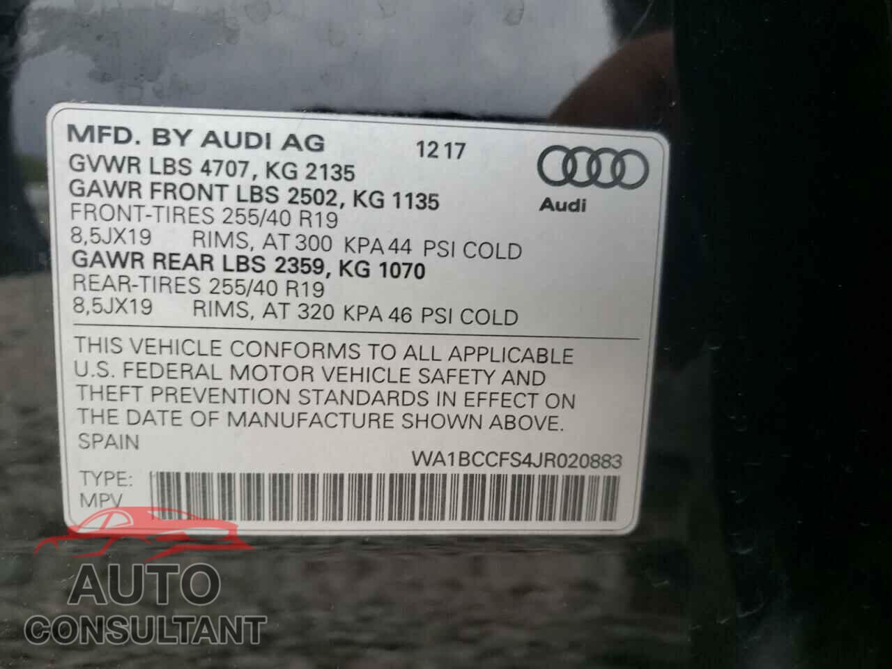 AUDI Q3 2018 - WA1BCCFS4JR020883