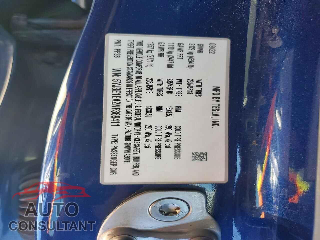 TESLA MODEL 3 2022 - 5YJ3E1EA2NF369411