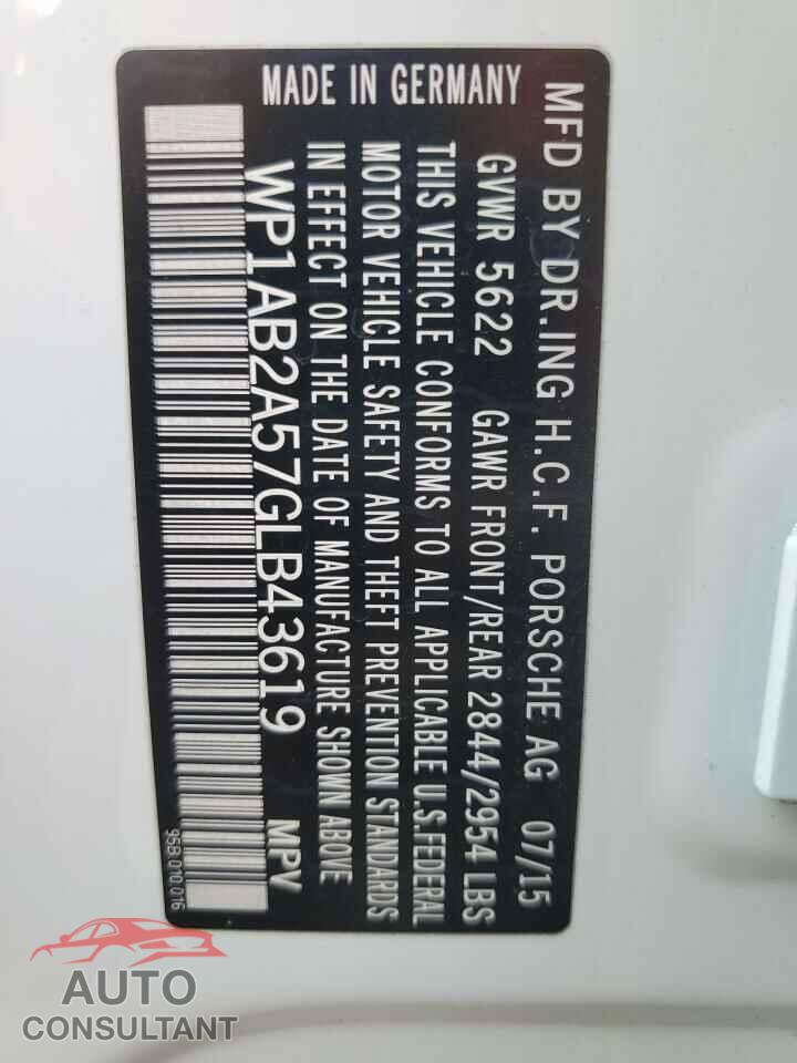 PORSCHE MACAN 2016 - WP1AB2A57GLB43619
