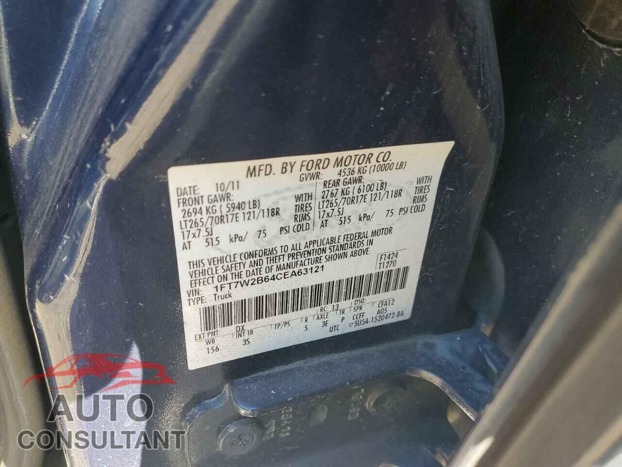 FORD F250 2012 - 1FT7W2B64CEA63121