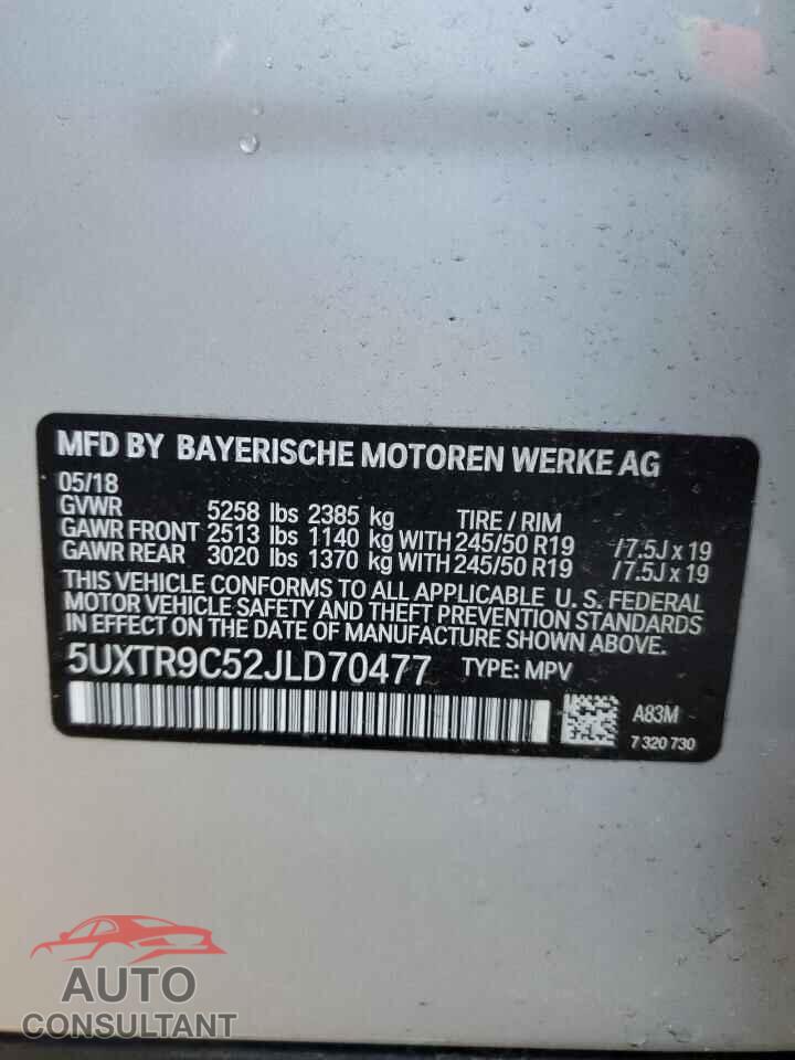 BMW X3 2018 - 5UXTR9C52JLD70477