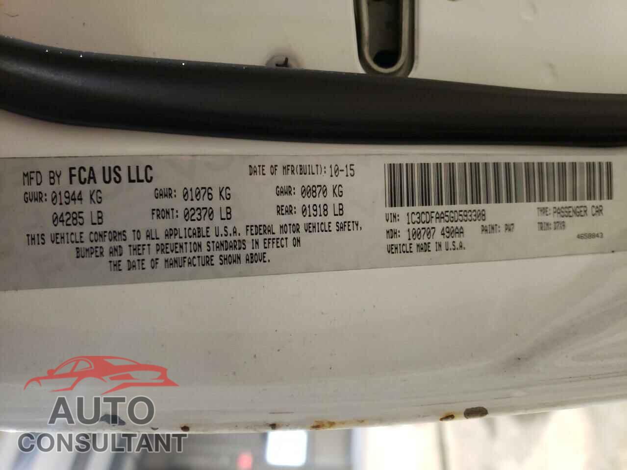DODGE DART 2016 - 1C3CDFAA5GD593308