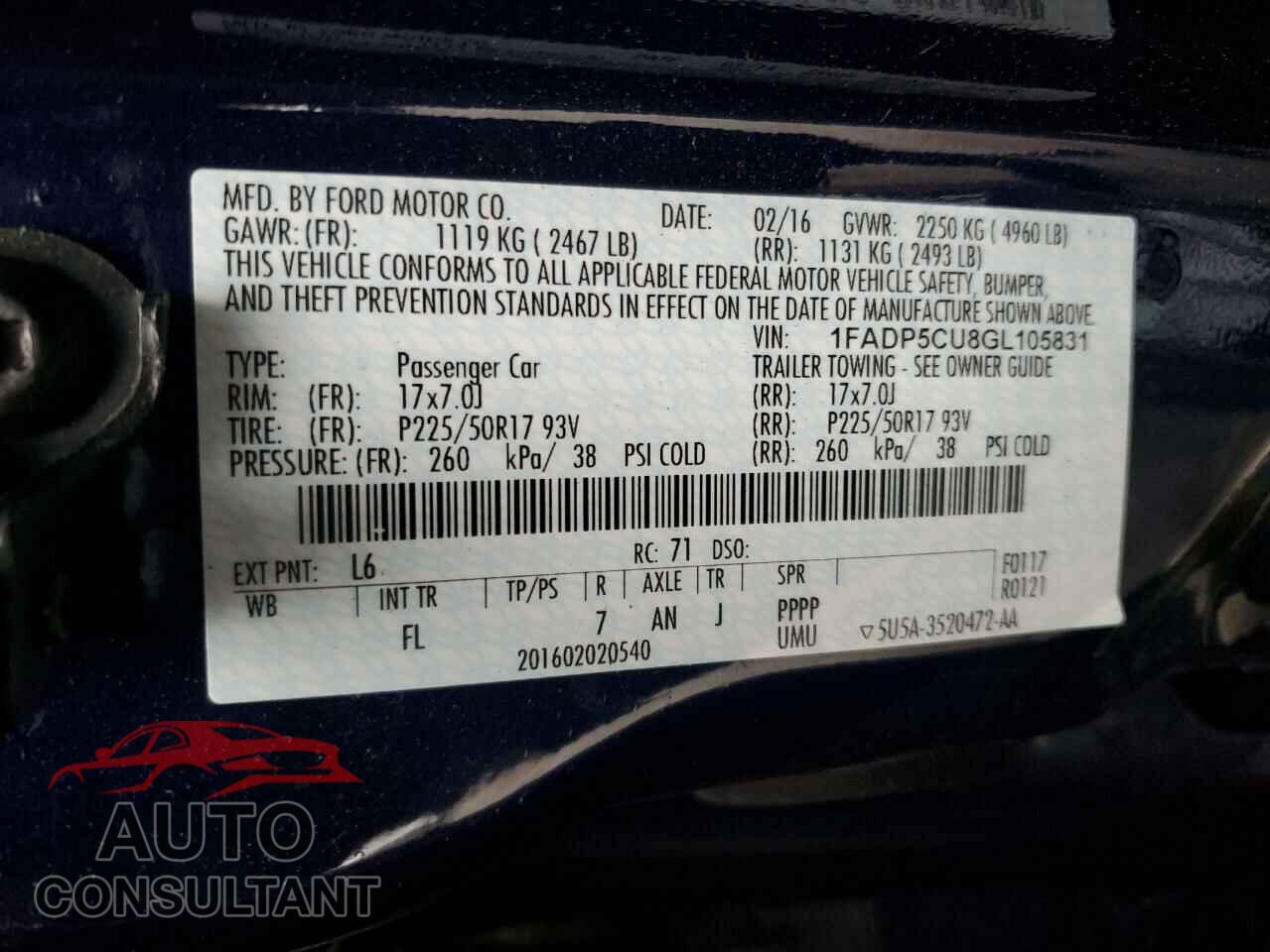 FORD CMAX 2016 - 1FADP5CU8GL105831