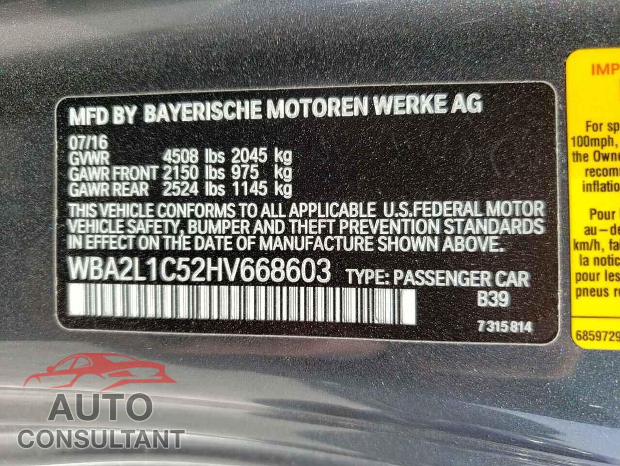 BMW M2 2017 - WBA2L1C52HV668603