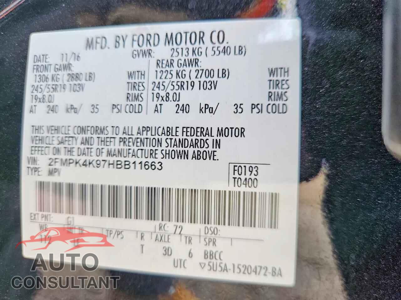 FORD EDGE 2017 - 2FMPK4K97HBB11663