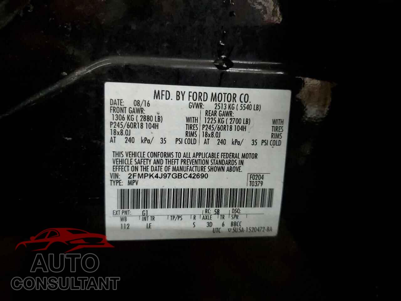 FORD EDGE 2016 - 2FMPK4J97GBC42690