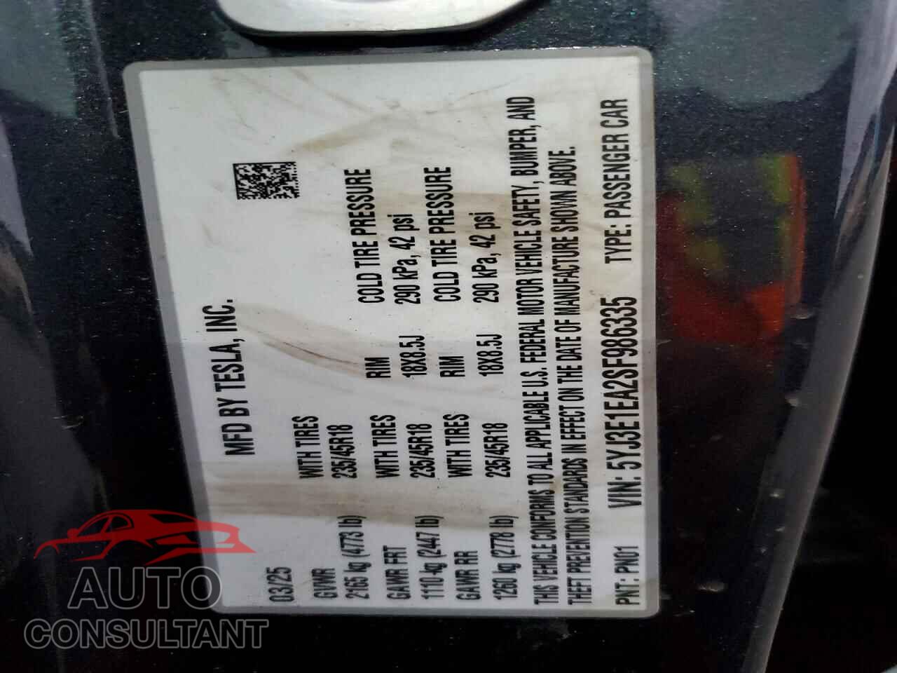 TESLA MODEL 3 2025 - 5YJ3E1EA2SF986335