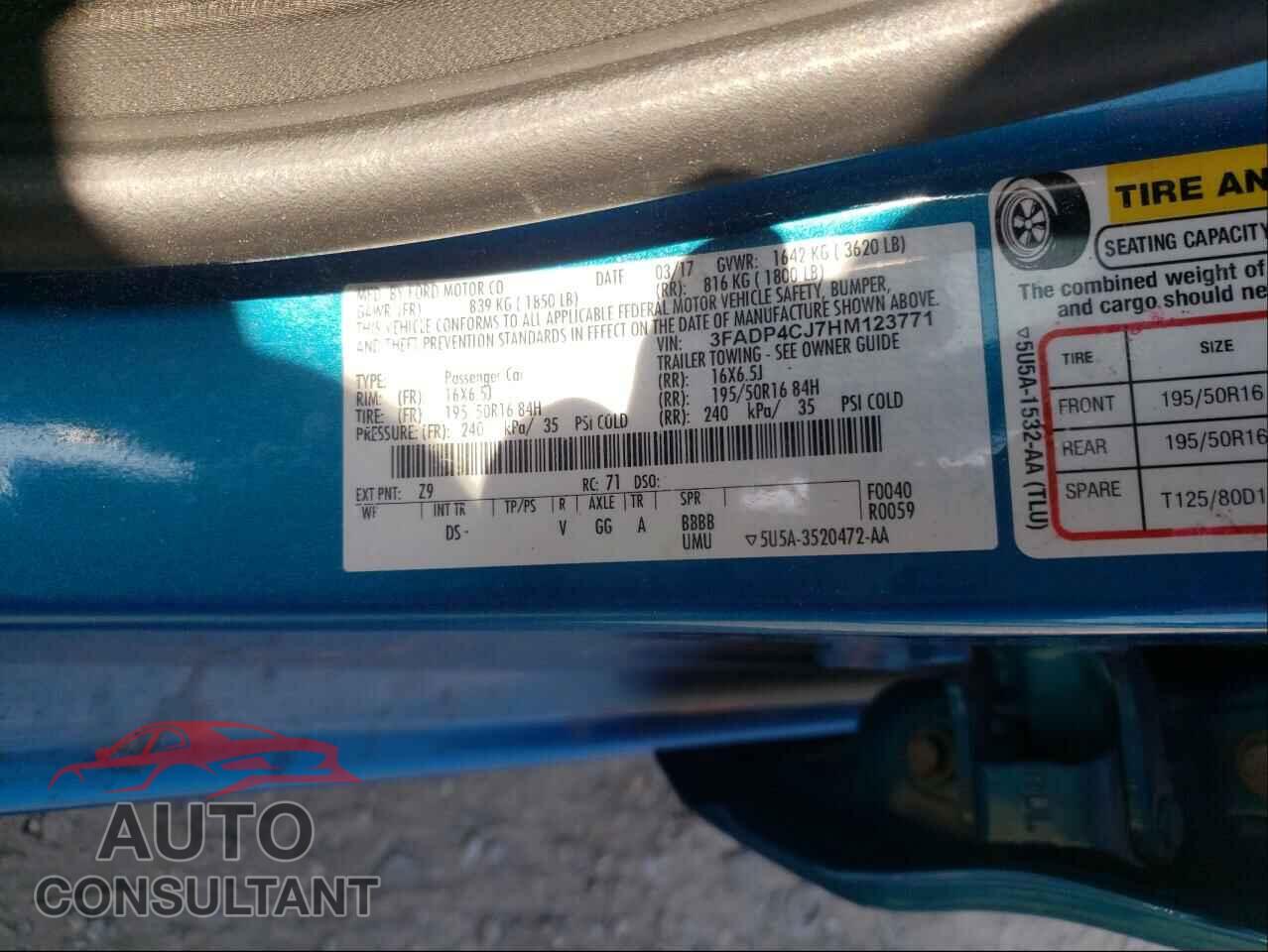 FORD FIESTA 2017 - 3FADP4CJ7HM123771