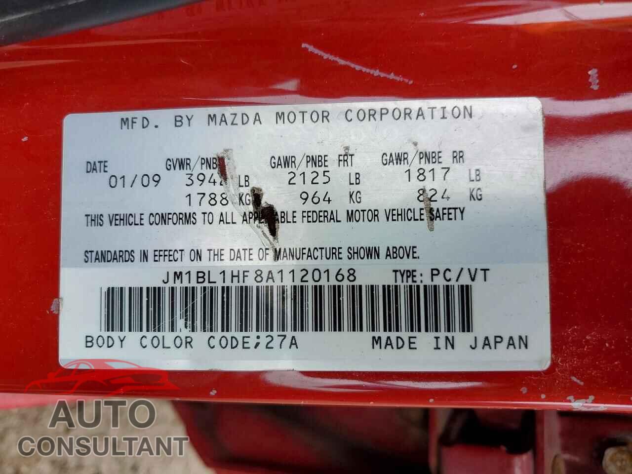 MAZDA 3 2010 - JM1BL1HF8A1120168