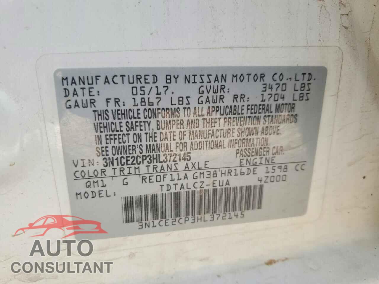 NISSAN VERSA 2017 - 3N1CE2CP3HL372145