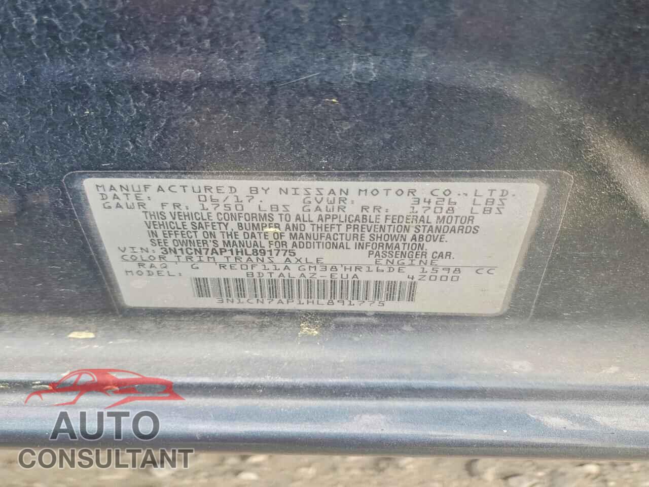 NISSAN VERSA 2017 - 3N1CN7AP1HL891775