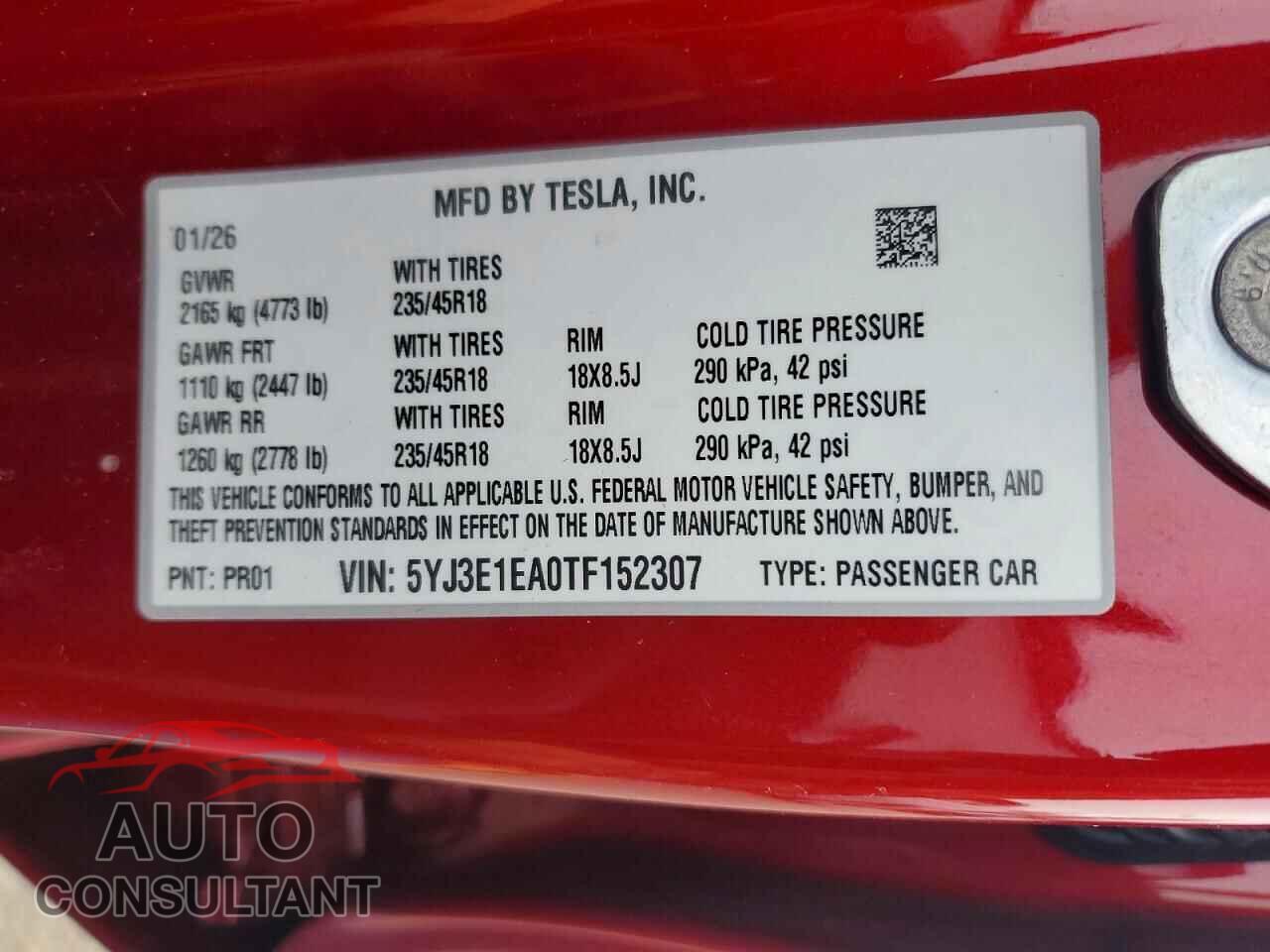 TESLA MODEL 3 2026 - 5YJ3E1EA0TF152307