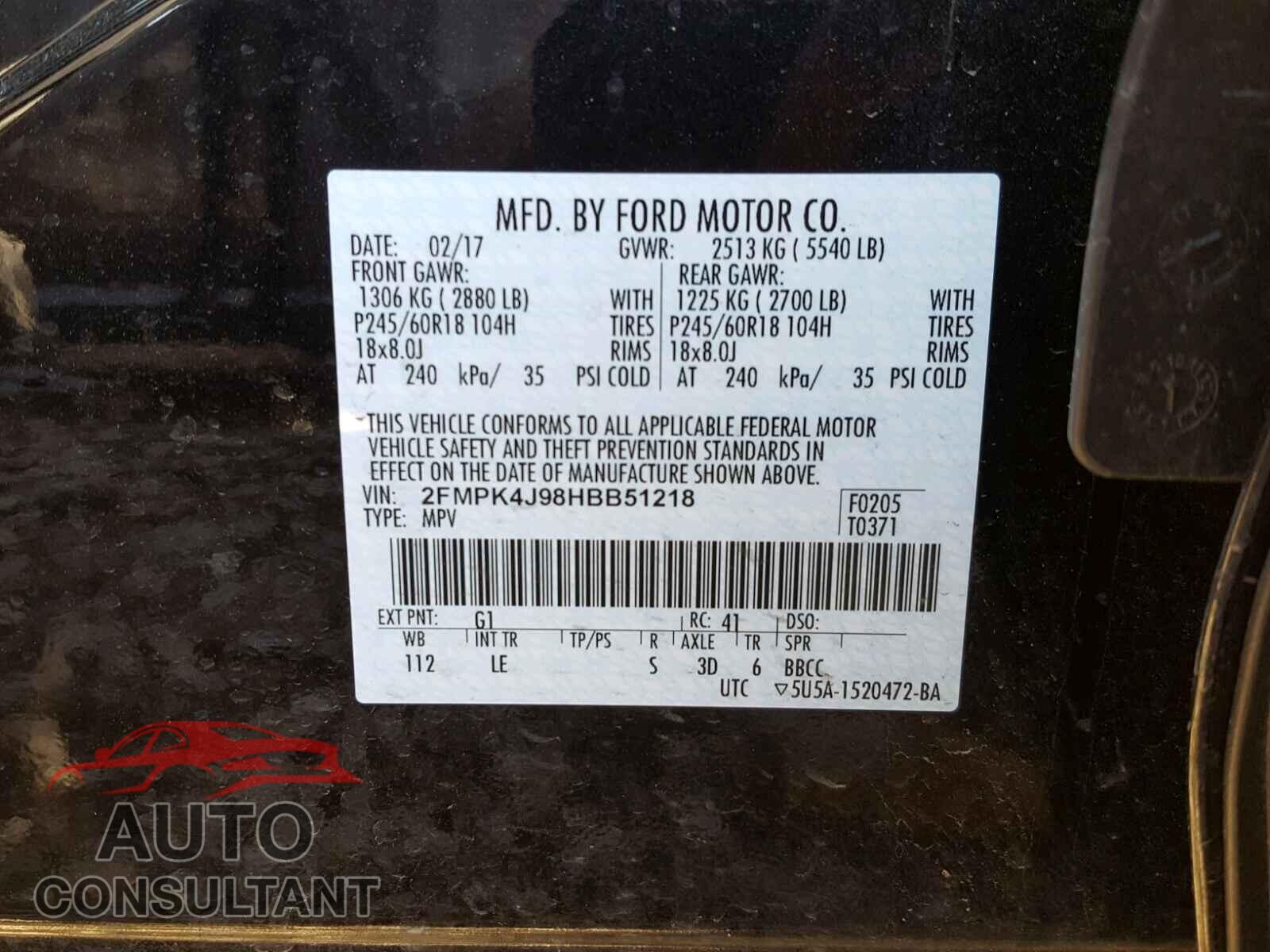 FORD EDGE SEL 2017 - 2FMPK4J98HBB51218